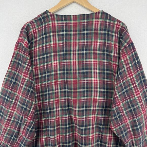 GOODNIGHT Nightshirt Mens L-XL Flannel Plaid Long Sleeve Pajama PJ Cotton Red - Picture 5 of 14